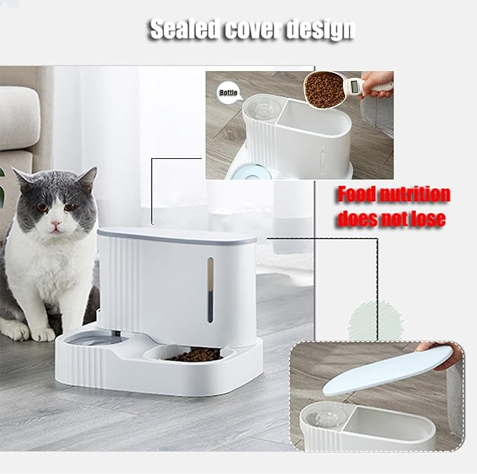 Automatic Cat Food Water Dispenser Gravity Pet Self Feeder Dry Food Bowl and Watering Supplies Dispenser for Indoor Small Medium Dog Puppy Kitten 2 in 1 (GREY)