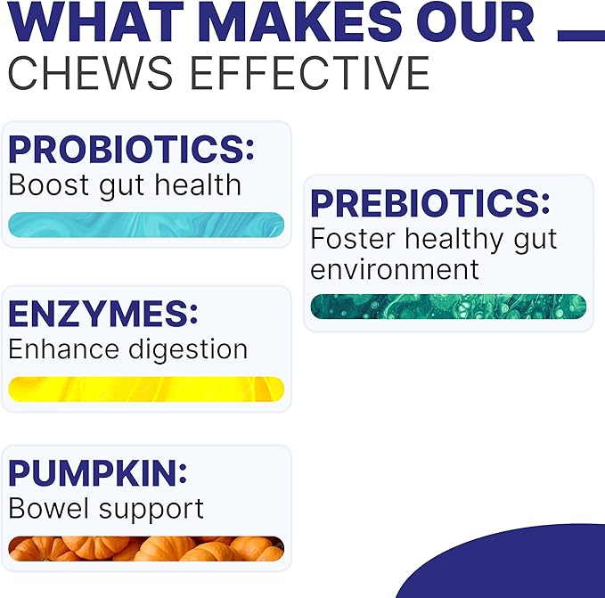 Dog Digestive Support Probiotic Chews for Good Poop - Enzymes, Probiotics, Prebiotics, and Pumpkin for Dogs - Improve Stool Quality and Consistency - Relief from Gas, Constipation, Diarrhea - 120ct