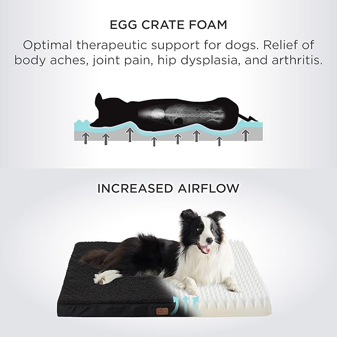 Bedsure Extra Large Dog Crate Bed - Big Orthopedic Waterproof Dog Beds with Removable Washable Cover for Large Dogs, Egg Crate Foam Pet Bed Mat, Suitable for Dogs Up to 100 lbs, Black