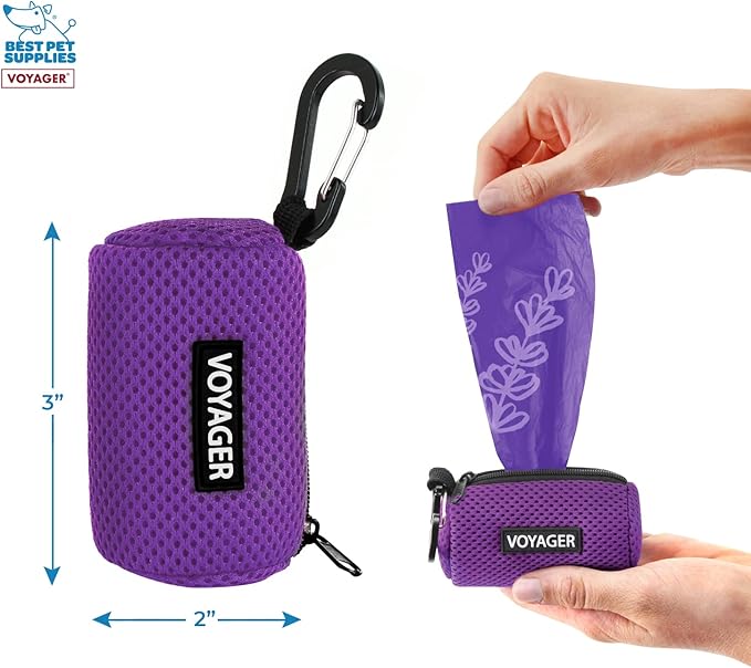 Best Pet Supplies 2-Pack Dog Poop Bag Holder Leash Attachment, Color, Reusable Mesh Dispenser Pouch for Travel, Walking, Park, and Outdoor Use, Soft and Durable with Clip-On - Mesh Purple