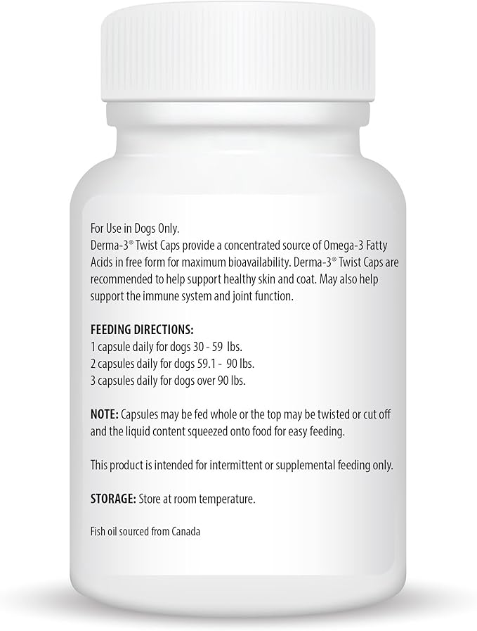 CEVA Derma-3 Softgels, Omega-3 Fatty Acid & Vitamin Supplement for Medium/Large Dogs (60Count)