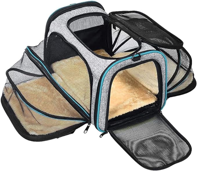 Pet Carrier Airline Approved, Expandable Foldable Soft-Sided Dog Carrier, 3 Open Doors, 2 Reflective Tapes, Pet Travel Bag Safe and Easy for Cats and Dogs