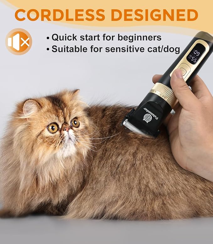 Dog Cat Clippers for Matted Hair - 4-Speed & LCD Dog Clippers for Grooming, Rechargeable for Large&Small Dogs&Cats with Thick Coats - Include a Metal Blade for Paw Trimming(C95ProSet Plus)