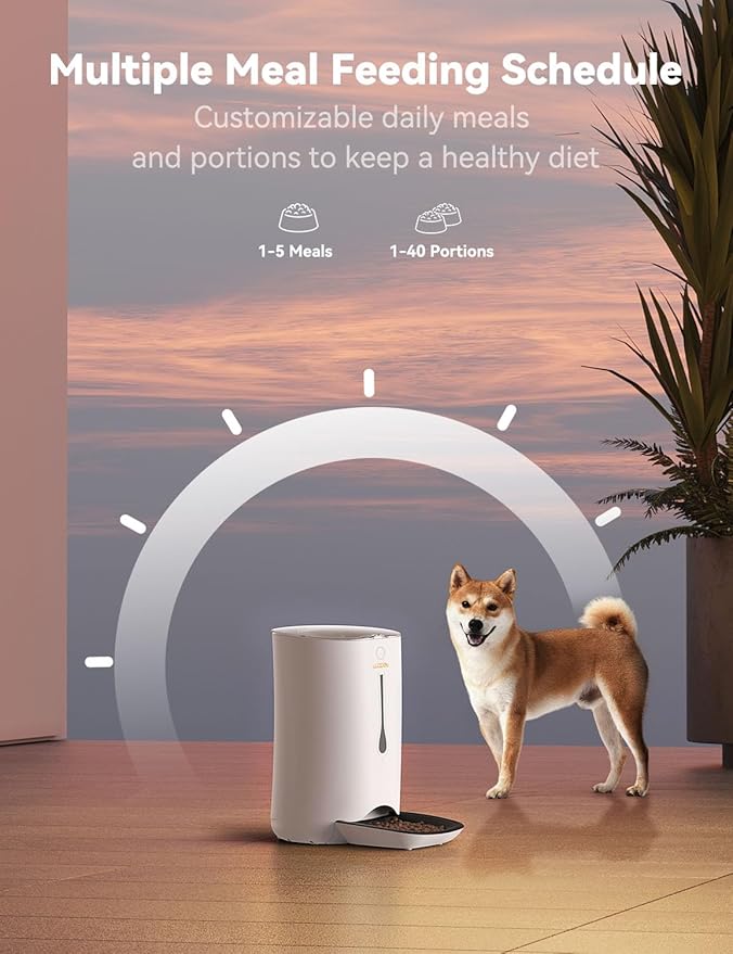 WOPET 7L Automatic Dog Feeder, Automatic Pet Feeder for Cats and Dogs, Cat Food Dispenser with Protion Control, Programmable Timer for up to 5 Meals Per Day