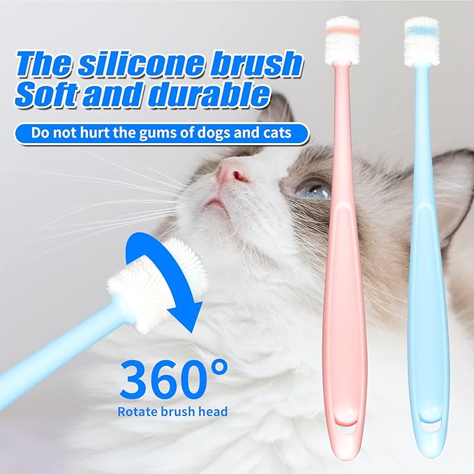 2 PCS Small dog & Cat Dental Care Tooth Brushing Kit,2 PCS 360 Degree Soft Silicone,Independent Packaging,360°Pinching Teeth for Easy Puppy Teeth Cleaning
