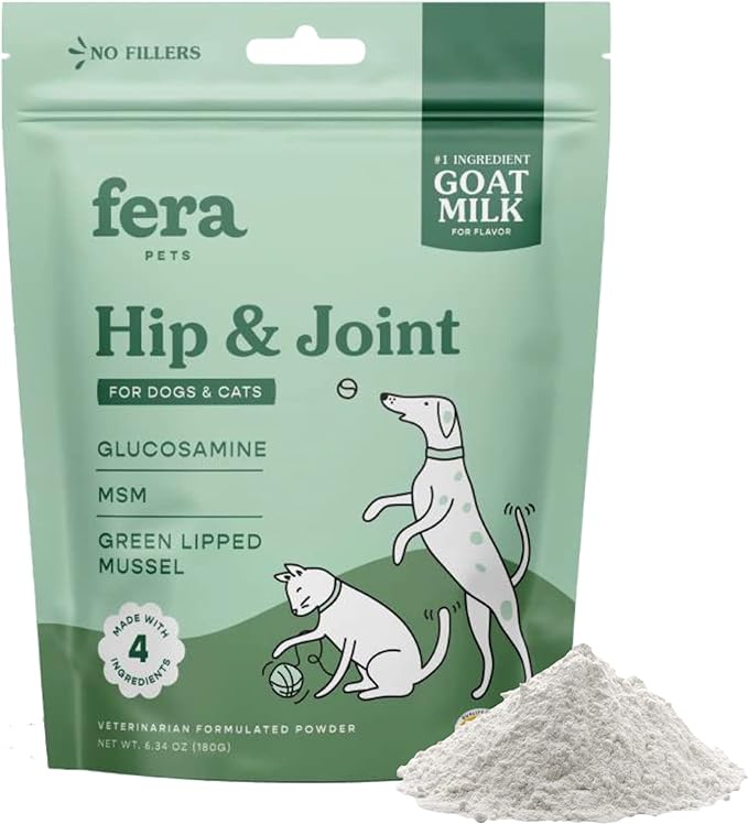 Fera Pets Hip & Joint Goat Milk Cat & Dog Food Topper – Vet Created - Joint Supplement for Dogs & Cats – Glucosamine for Dogs & Cats, MSM- 60 Servings