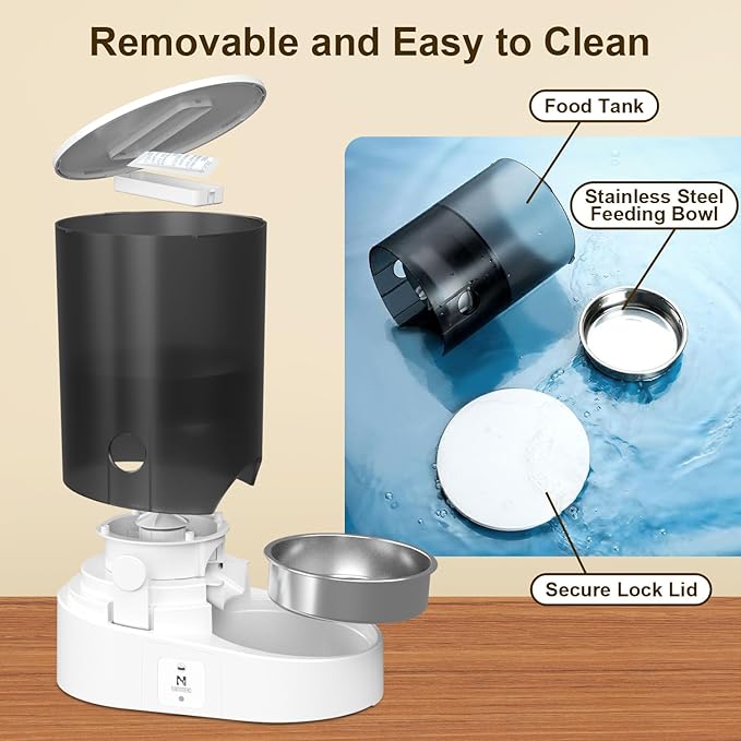 Automatic Cat Feeder, 2.4/5GHz WiFi Automatic Dog Feeder Rechargeable Battery-Operated, APP Control Smart 4L Cat Food Dispenser with 1-10 Meals for Cats and Dogs, Dual Power and Support Alexa