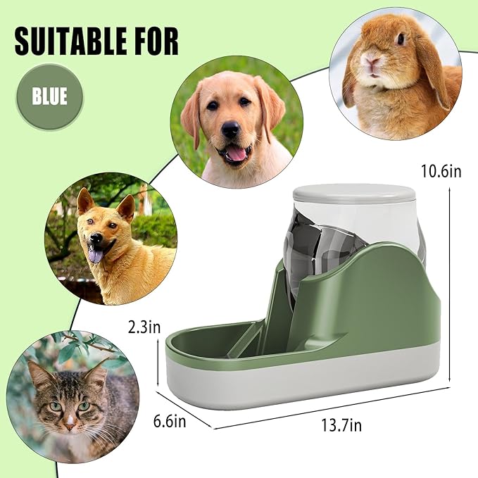 kathson Automatic Dog Water Dispenser 1 Gallon Gravity Cat Water Dispenser Dogs Water Station Bowl Large Capacity Feeder Waterer Pet Drinking Fountain Green