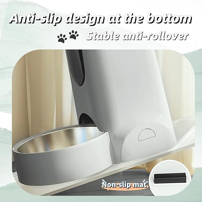 Hamiledyi Gravity Dog Feeder 2.8L Pets Automatic Food Dispenser with Stainless Steel Bowl for Puppy Cat Rabbit Large capacity (Light grey)