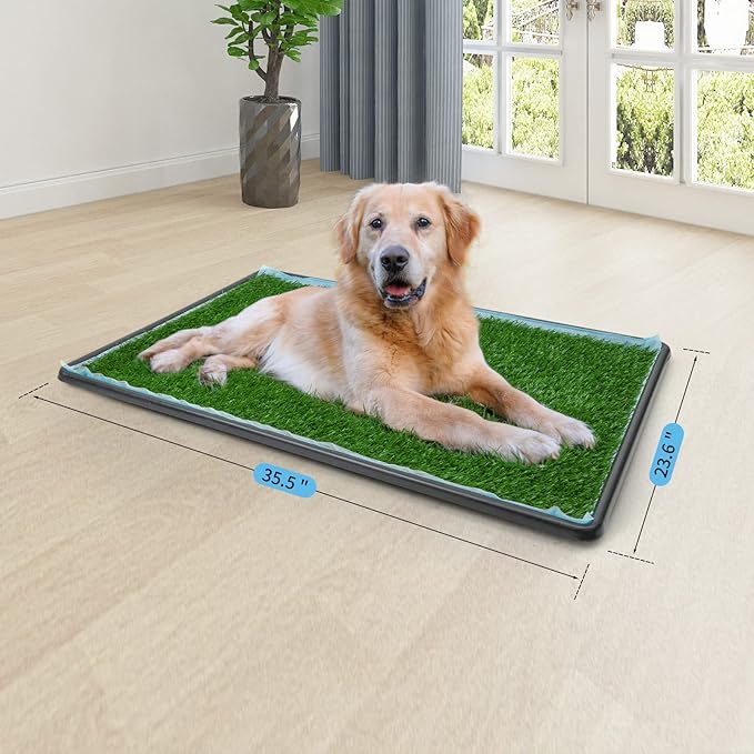 Dog Grass pad with Tray,45”x 29” Indoor Dog Potty with 2 Packs Replacement Artificial Fake Grass-5 Packs Disposable Puppy Pads,for Puppy Training Apartment,Outdoor Use