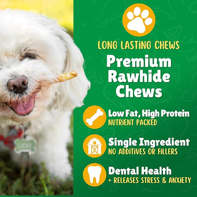 Lucky Premium Treats Plain Rawhide Sticks – All-Natural Rawhide Dog Treats for Small Dogs, Gluten Free Premium Small Dog Treats (325 Chews)