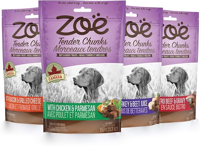 Zoe Tender Chunks for Dogs, All Natural Dog Treats, Grain-Free, Chicken and Parmesan Recipe, 5.3 oz., 92042