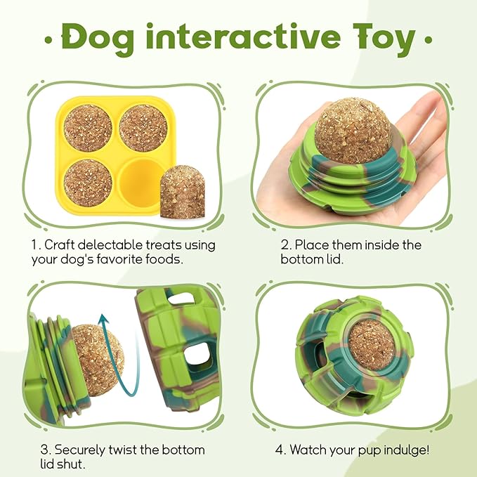 Interactive Dog Toys for Boredom, DIY Frozen Treats Filling Dog Lick Ball, Food Dispensing Rubber Dog Toys for Small Dogs to Keep Busy- Reusable//Green