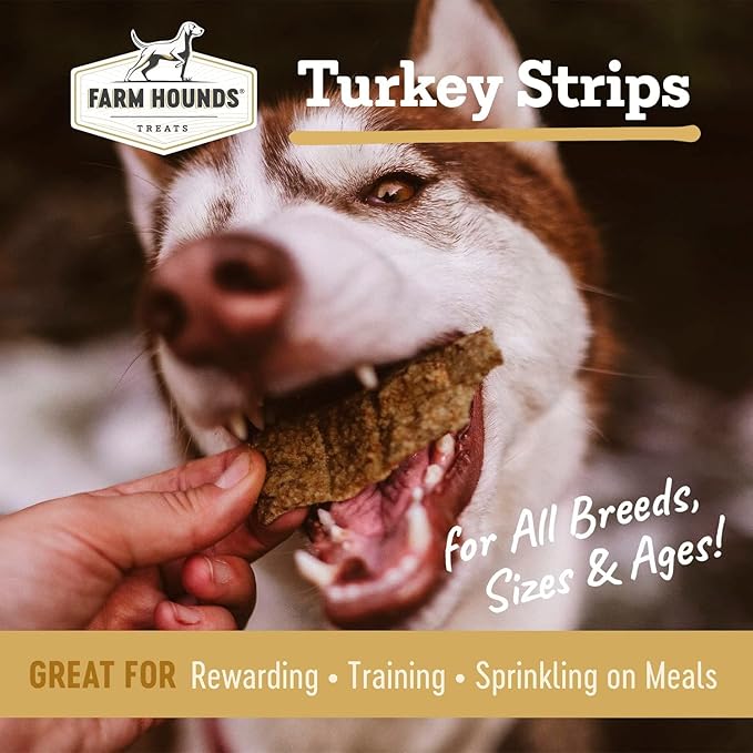 Farm Hounds Premium Natural Turkey Treats for Dogs, 100% Made from Humanely-Raised Turkeys, No Fillers Added, Nutrient-Rich Turkey Jerky Dog Treats, Healthy Delicious Dog Strips, Made in USA, 2-Pack