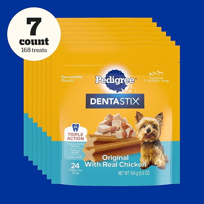 PEDIGREE DENTASTIX Toy/Small Dog Dental Treats Original Flavor Dental Bones, 5.8 oz. -24 Count (Pack of 7)