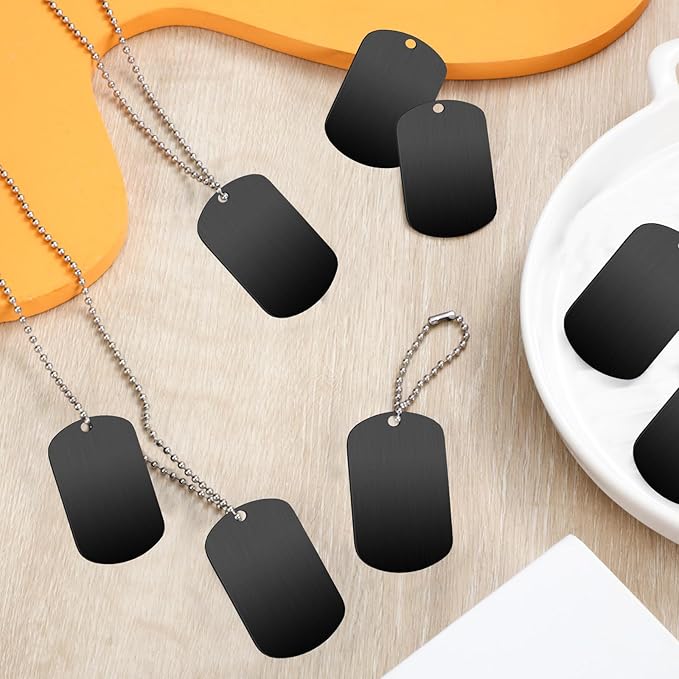 20 Pieces Military Dog Tags Set Including 10 Stainless Steel Army Blank Dog Tag 10 Steel Chain Personalized Pets Tags Oval Pendant Necklace for Stamping Engraving DIY Craft(Black)