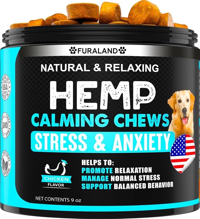 FURALAND Hemp Calming Chews for Dogs - Dog Calming Chews - Anxiety Relief Treats - Dog Calming Treats - Hemp Oil - Sleep Calming Aid - Advanced Calming Health Joint Support Supplement - Made in USA
