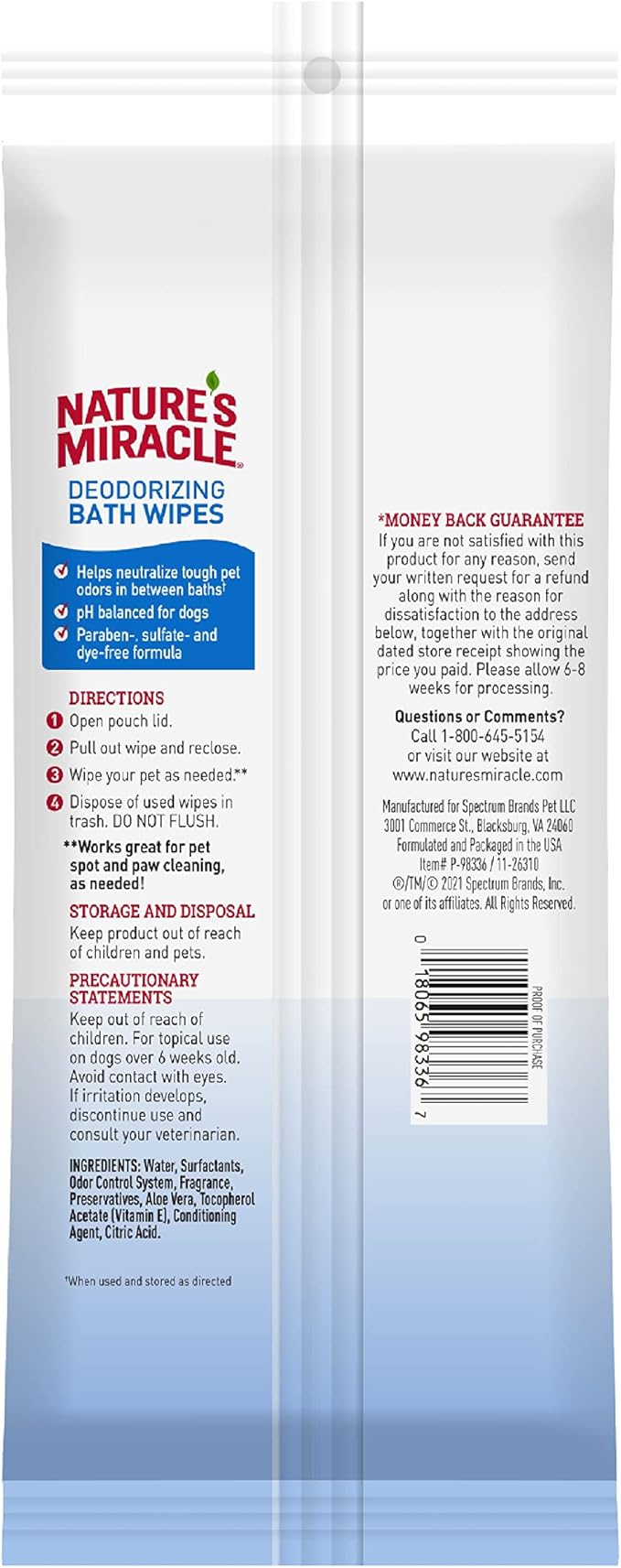 Nature's Miracle Deodorizing Bath Wipes for Dogs, 25 Count, Clean Breeze Scent