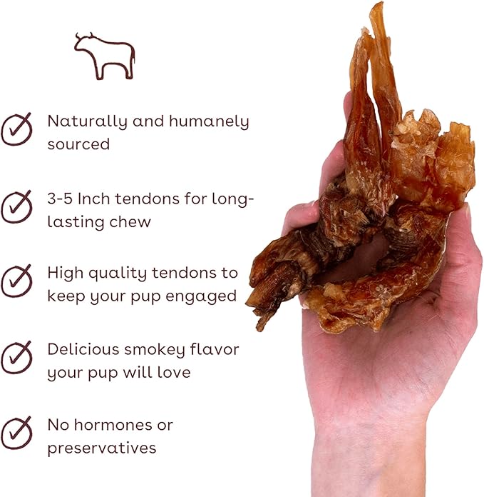 Pupford Beef Tendon Chews for Dogs | Cleans Teeth, Teaches Proper Chewing & Contains Glucosamine to Help Joints | Extra Thick, Long-Lasting, Natural Ingredients, Low Calorie (Thick, 5 Count)