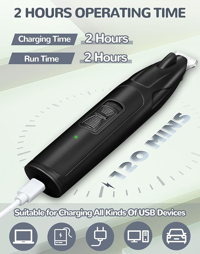 Dog Clippers for Grooming, 2 Speed Dog Paw Trimmer with LED Light, Rechargeable Low Noise Pet Shaver for Trimming Dogs Cats Hair Around Paws, Eyes, Ears, Face, Rump (Black)