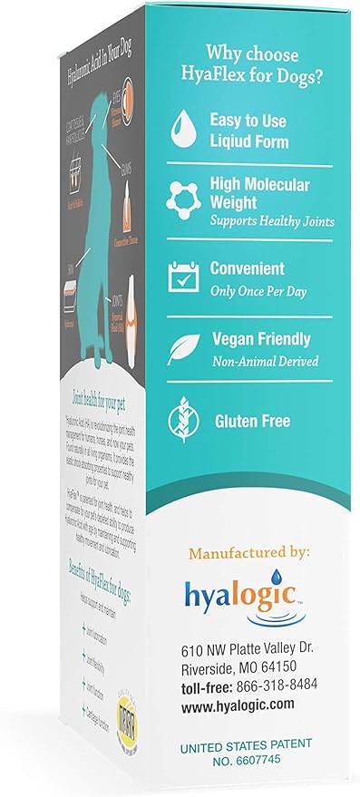 Dog Joint Supplement, Hyalogic Hyaluronic Acid Joint Supplement for Dogs, HyaFlex - 30-60 Day Supply, 1oz HA Canine Joint Support, Cartilage Supplement & Dog Coat Supplement, W/ No Fuss Liquid Dropper