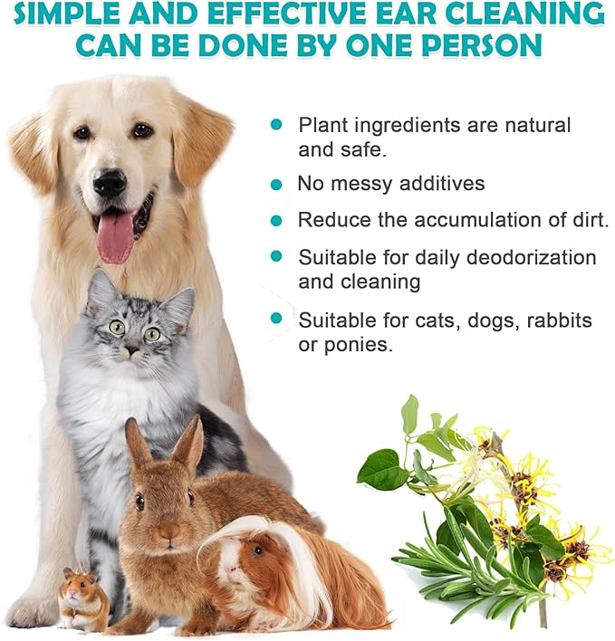 Dog Ear Wipes.Ear Cleansing Finger Wipes for Cats & Rabbit | Sooths & Deodorizes |Grooming Kit Care for Pets Ears. 50 Disposable Wipes.