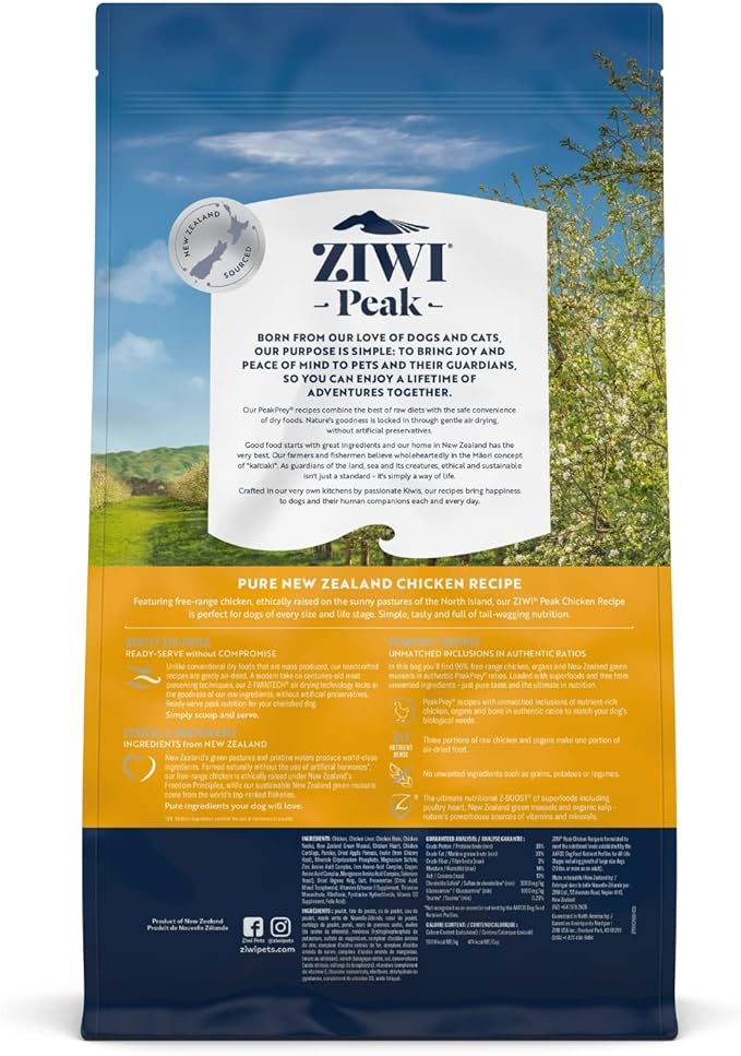 ZIWI Peak Air-Dried Dog Food – All Natural, High Protein, Grain Free and Limited Ingredient with Superfoods (Chicken, 5.5 lb)