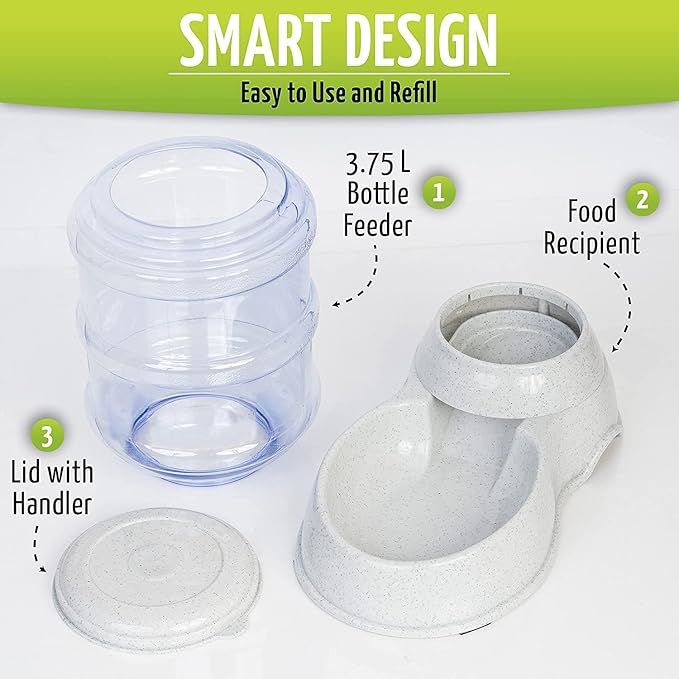 Zone Tech Self-Dispensing Pet Feeder - Premium Quality Durable Self-Dispensing Gravity 1 Gallon Pet Feeder Food Bowl- Automatic Pet Feeder, Cat Feeder, Dog Feeder