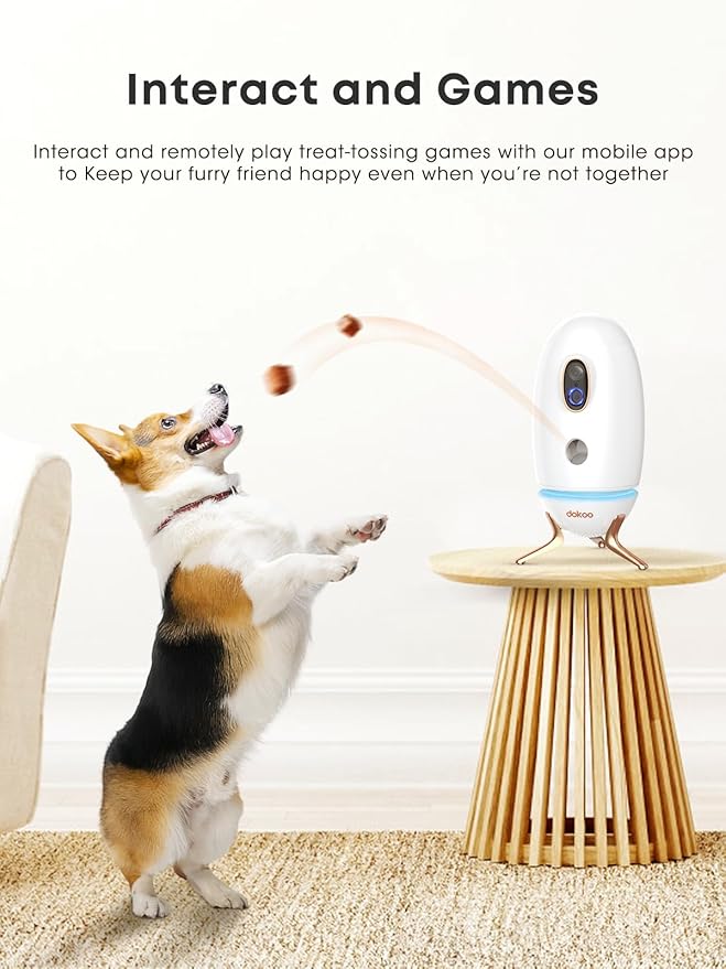 Dog Camera Treat Dispenser, 330° View Dog Cam Pet Security Camera, 2K/4MP HD with Night Vision, Support 2.4 &5 GHz Wi-Fi, 2-Way Audio, Indicator Light, Free Cloud Storage, No Monthly Fee