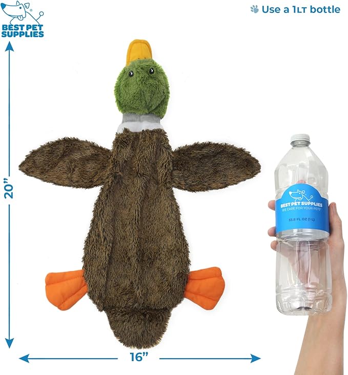 Best Pet Supplies Stuffing Free Squeaky Dog Toys for Small Dogs, Medium Dogs, and Large Dogs, Durable, Best Dog Chew Toy for Teething Puppy, Indoor Play, Holds Plastic Bottle - Wild Duck, Pig, Large