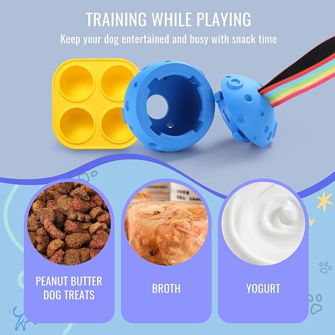 Fillable Dog Chew Toy, Treat Tray for Frozen Dog Food, DIY Fillable Rubber Treat Toy and Silicone Molds, Sturdy Chew Enrichment Stimulation Toys (Blue)