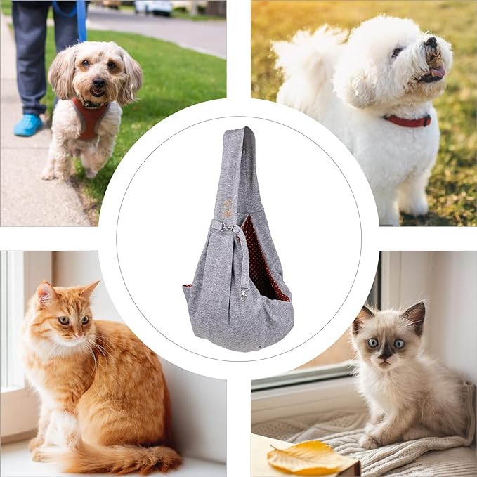 Small Dog Cat Sling Carrier,Hands Free Reversible Pet Carriers Bag,Pet Carrier Shoulder Crossbody Pet Slings Suitable for Puppy, Small Dogs, and Cats for Outdoor Travel (Grey)