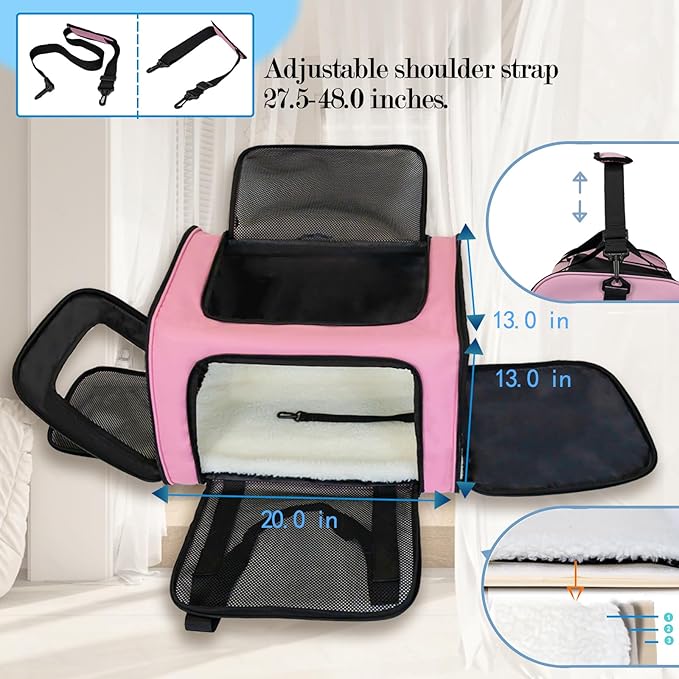 Dog Cat Carrier Pet Carriers for Small Medium Large Cats Dogs Carrier Soft Sided Small Puppy Dog Carrier Portable Foldable Airline Approved Dog Cat Travel Carrier Pink Large