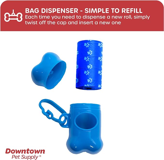 Downtown Pet Supply Dog Poop Bags (2200 CT - Rainbow Paw Print Bags & 2 Dispensers) Waste Bag Dispenser Clips to Dog Leashes Bags & Dog Harnesses- Poop Scoop Bags are Leak-Proof Bags & Unscented