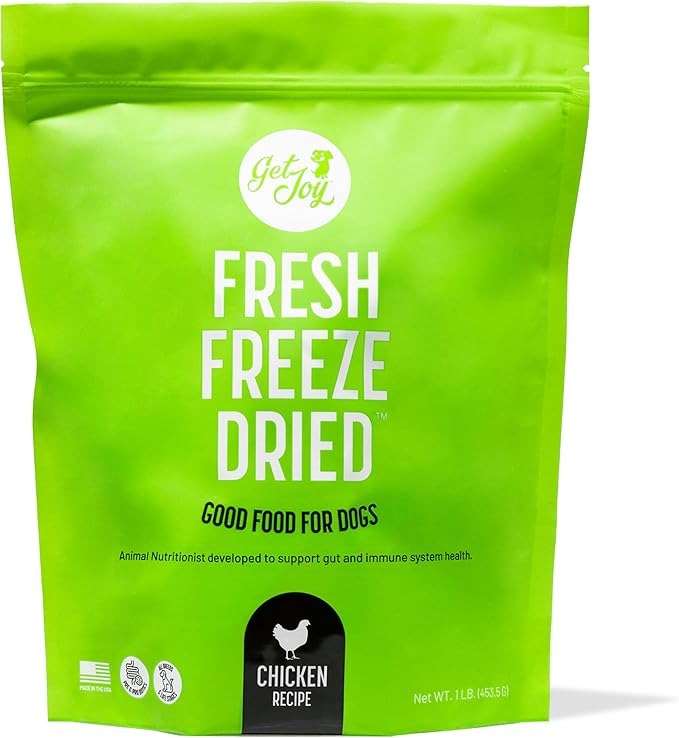 Gut Health Fresh Freeze Dried Raw Meal, Chicken Recipe, 16 Ounce Bag, Dog Food for Dogs of All Breeds and Life Stages, Made in USA