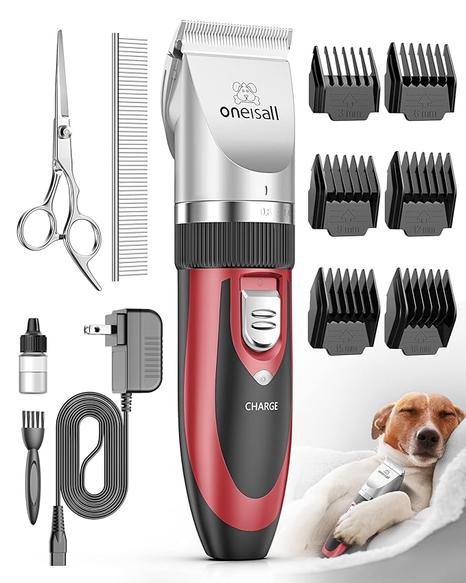 oneisall Dog Shaver Clippers Low Noise Rechargeable Cordless Electric Quiet Hair Clippers Set for Dogs Cats Pets