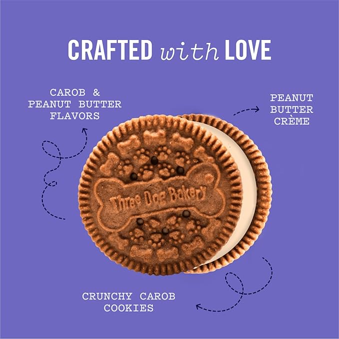 Three Dog Bakery Lick'n Crunch Baked Dog Treats, Carob and Peanut Butter Flavor, 13 Ounce Box, 6-Pack (114059)