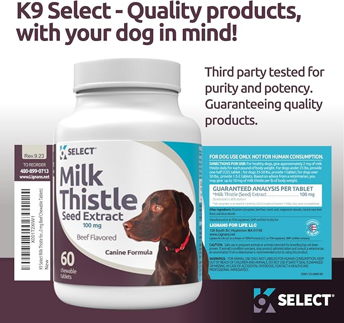 Milk Thistle for Dogs, 100mg - 60 Beef Flavored Tablets - Canine Liver Health Natural Milk Thistle Supplement - Liver Supplement - Liver Support Supplement - Milk Thistle Herbal Supplements