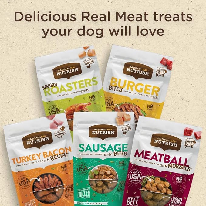 Rachael Ray Nutrish Turkey Bites Real Meat Grain Free Dog Treats, Turkey Recipe with Hickory Smoked Bacon Flavor, 12 Ounces (Packaging May Vary)