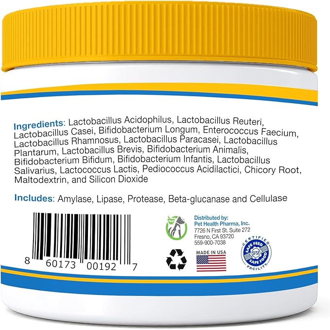 Probiotics for Dogs and Cats - Advanced Max-Strength Digestive Health, Increase & Maintain Proper Gut Flora- All Natural Probiotics Powder - (Made in USA) 7.4 Oz (6 Billion CFU Per Scoop)