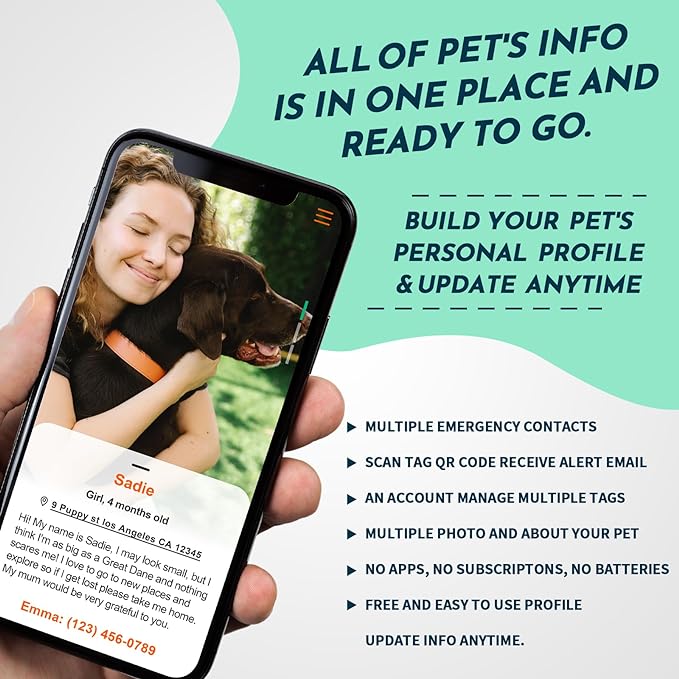 MYLUCKYTAG Stainless Steel QR Code Pet ID Tags Dog Tags - Pet Online Profile - Scan QR Receive Instant Pet Location Alert Email