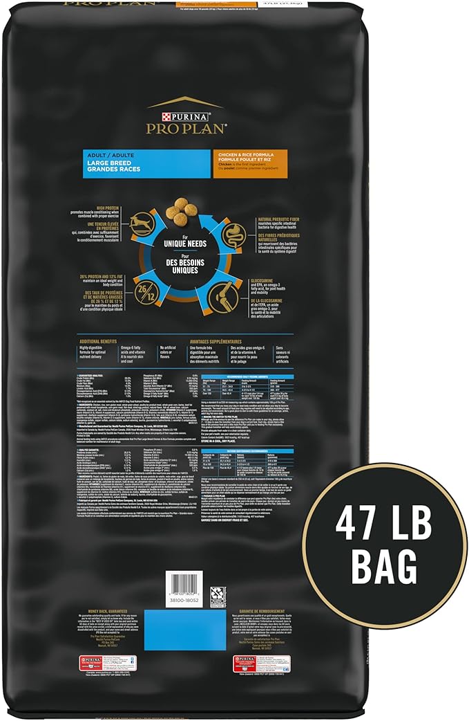 Purina Pro Plan High Protein, Digestive Health Large Breed Dry Dog Food, Chicken and Rice Formula - 47 lb. Bag