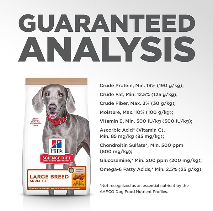 Hill's Science Diet Large Breed, Adult 1-5, Large Breed Premium Nutrition, Dry Dog Food, No Corn, Wheat, Soy Chicken & Brown Rice, 30 lb Bag