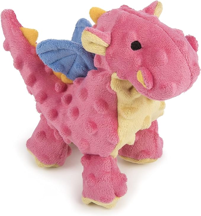 goDog Bubble Plush Dragons Squeaky Dog Toy, Chew Guard Technology - Coral, Small
