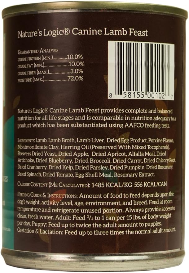 Natures Logic NL00102 Grain-Free Lamb Feast Wet Dog Food, One Size