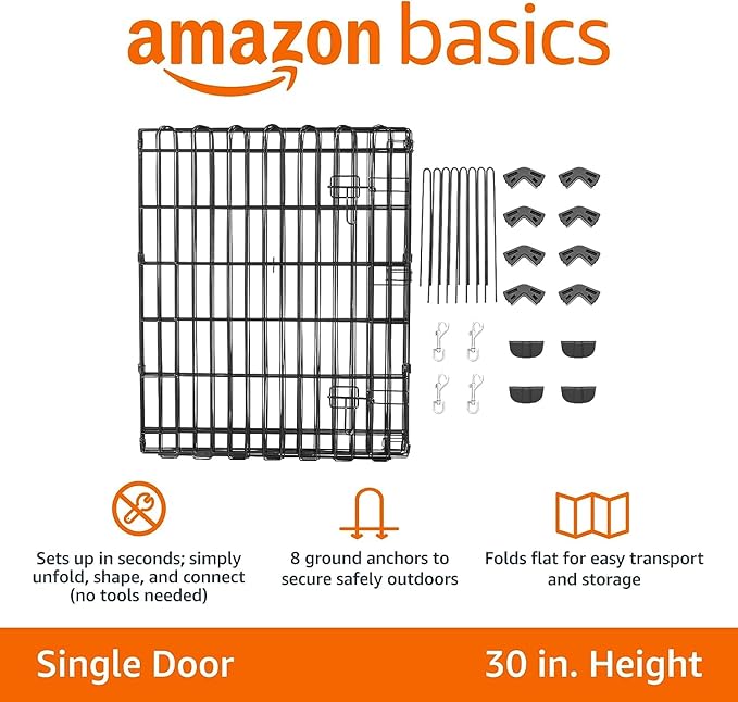 Amazon Basics - Octagonal Foldable Metal Exercise Pet Play Pen for Dogs, Fence Pen, Single Door, Small, 60 x 60 x 30 Inches, Black
