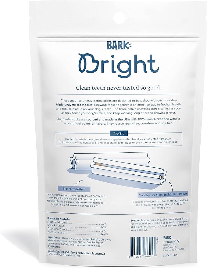 Bark Bright Dental Sticks for Medium Dogs Chews, 15.87 oz, Count of 30