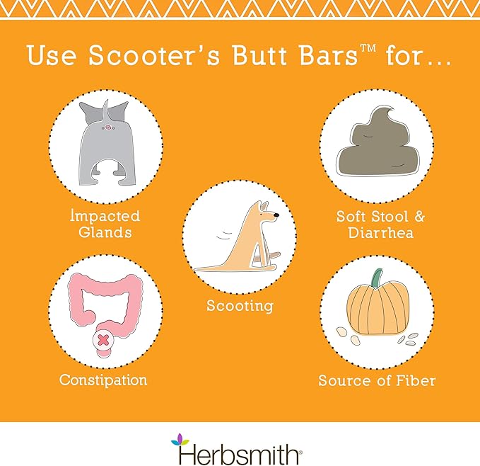 Herbsmith Scooter’s Butt Bars - Anal Gland and Bowel Support with Pumpkin Fiber for Dogs- Digestive Aid for Dogs - Dog Fiber Bars - Mini Bar
