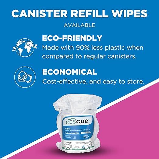 REScue One-Step Disinfectant Cleaner & Deodorizer Wipes for Vet Use – Cleaner for Kennels, Litter Boxes & More – 160-Wipes, 1 Canister (Pack of 12)