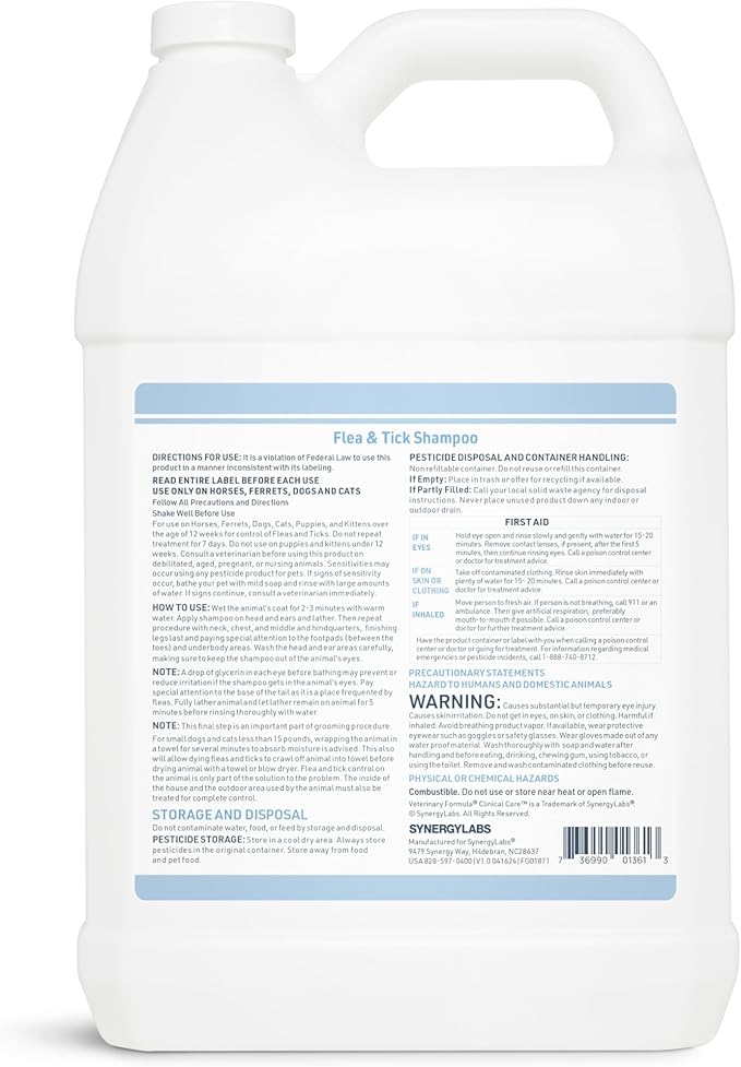 Veterinary Formula Flea and Tick Shampoo for Dogs and Cats, 1 Gallon – Dog and Cat Flea Shampoo with Pyrethrum to Kill Fleas, Ticks On Contact – Cleanses and Exfoliates